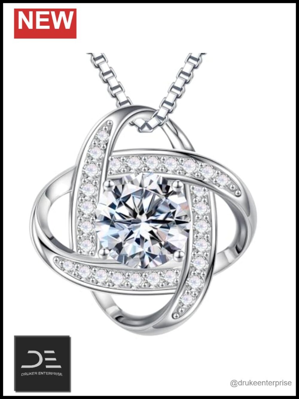 Love Knot Moissanite Necklace 925 Sterling Silver Pendant